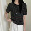丁摩 春夏桑蚕丝+羊毛软糯舒适短袖针织衫时尚休闲条纹T恤上衣5ZF-25177 商品缩略图0