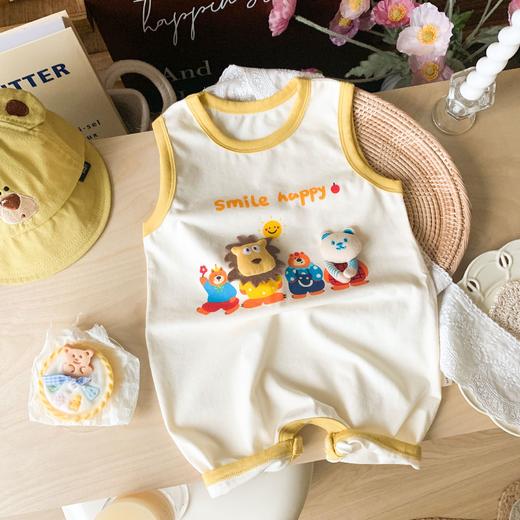 送袜子！【卡通图案超可爱，轻盈薄款舒适透气】婴儿夏季新款连体衣薄款无袖 卡通男宝宝网红洋气外出服 韩版爬服潮-QA 商品图3
