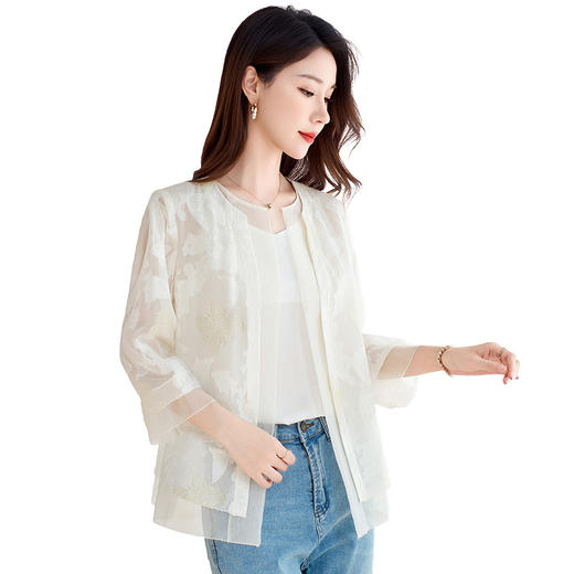 丁摩 非遗原创轻奢真丝乔其剪花开衫女夏轻薄防晒桑蚕丝休闲外套女5ZF-8912 商品图4