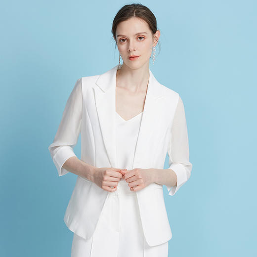EITIE爱特爱精致薄纱拼接薄款气质通勤白色西装外套2025夏季新款A2503515 商品图2