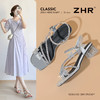 ZHR水钻蝴蝶结凉鞋银色粗跟凉鞋2025夏新款一字带高跟鞋中跟女鞋 商品缩略图1