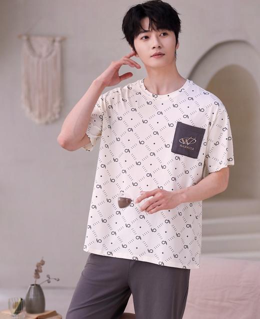 男士圆领双短套装短袖短裤家居服外穿套装睡衣【Y52524】 商品图1