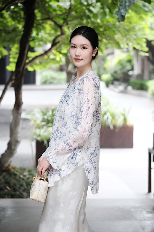 盛唐牡丹| 真丝雪纺斜襟女上衣 商品图1