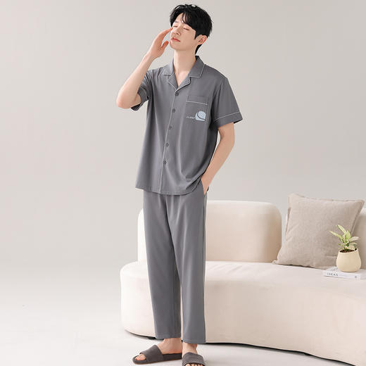 I'd爱帝情侣款棉弹力翻领短袖长裤家居服套装 商品图7