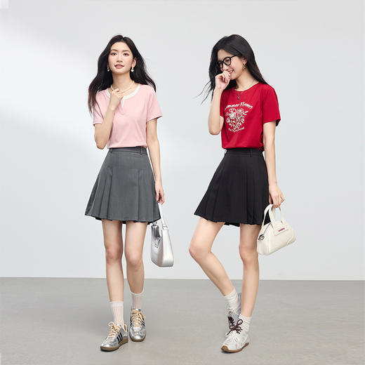 【专属特价】熙世界黑色不规则百褶短裙女2025年夏季新款通勤学院风a字半身裙 商品图2