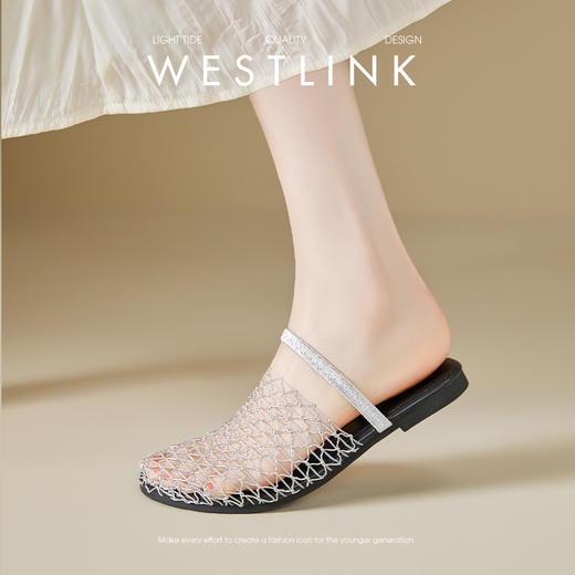 西遇镂空网面半拖鞋女夏季新款一脚蹬包头凉鞋平底外穿凉拖鞋V1156761 商品图1