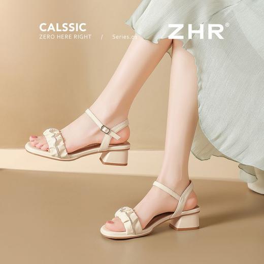 ZHR则则一字带水钻粗跟凉鞋女2025夏季新款优雅柔软显高粗跟凉鞋 商品图3