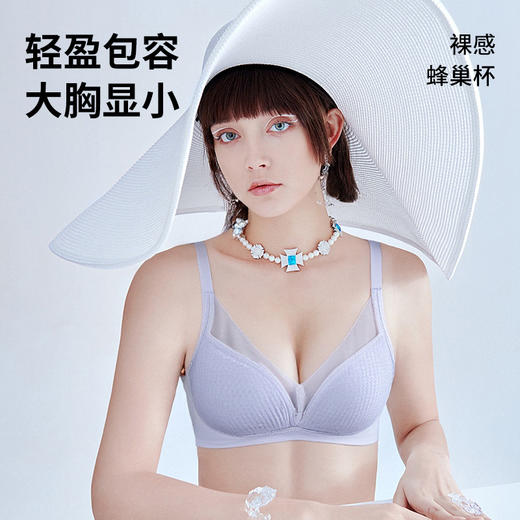 D2-【B-D杯】润微内衣女裸感舒适无痕弹力网纱无钢圈承托防下垂收副乳   雾纱浮梦【大胸-蕾丝】 商品图5