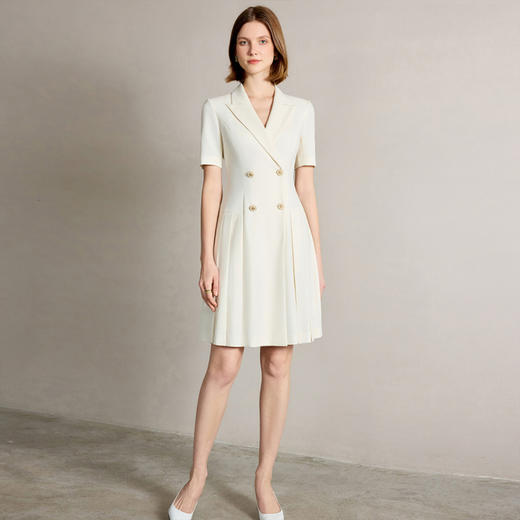 IWY/优雅气质短袖西装连衣裙女高级感百褶职业长裙夏季新款Q1337 商品图1