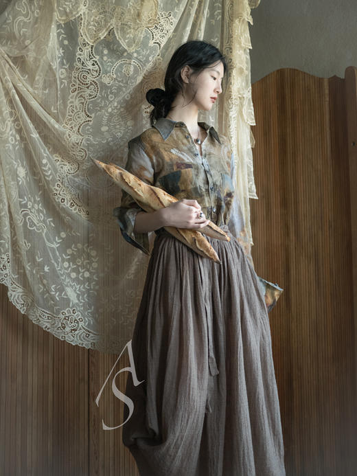 Daniela Gregis  灰褐色褶皱肌理羊毛半裙 商品图9