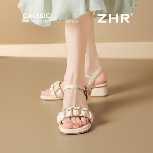 ZHR则则一字带水钻粗跟凉鞋女2025夏季新款优雅柔软显高粗跟凉鞋 商品图5