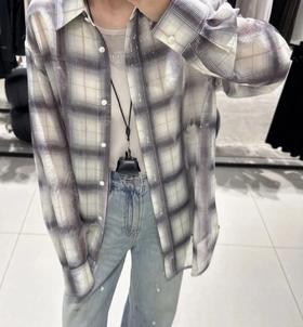 重磅渠道  超薄格纹印花衬衫   MC做旧斑驳印花  男友风廓形衬衫
