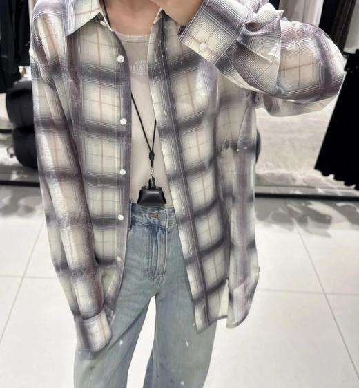 重磅渠道  超薄格纹印花衬衫   MC做旧斑驳印花  男友风廓形衬衫 商品图0