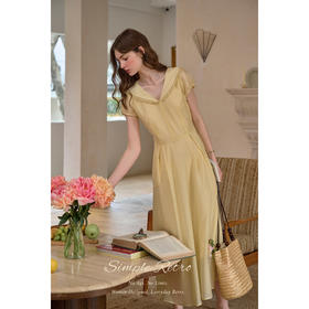 （小眠专属）SimpleRetro天丝肌理薄纱翻领泡泡袖连衣裙