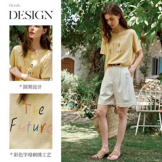 OLrain欧芮儿法式减龄趣味彩色字母刺绣T恤夏季2025新款短袖上衣 商品图1