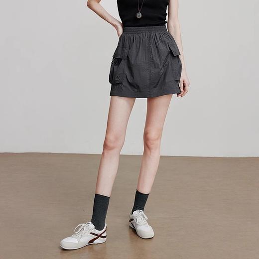 初语轻薄防晒花苞裙半身裙女休闲工装风口袋深灰短裙 商品图1