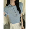 丁摩 春夏桑蚕丝+羊毛软糯舒适短袖针织衫时尚休闲条纹T恤上衣5ZF-25177 商品缩略图6