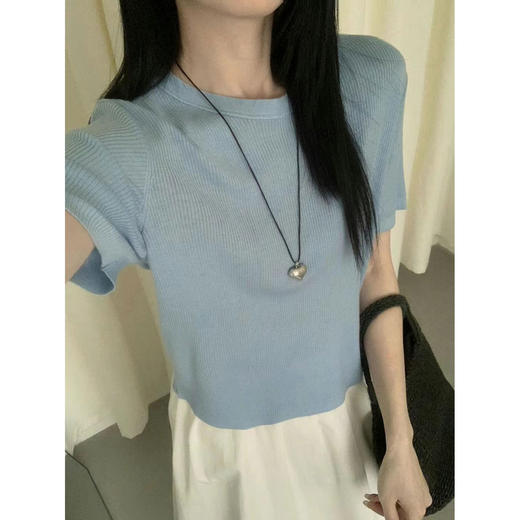 丁摩 春夏桑蚕丝+羊毛软糯舒适短袖针织衫时尚休闲条纹T恤上衣5ZF-25177 商品图6