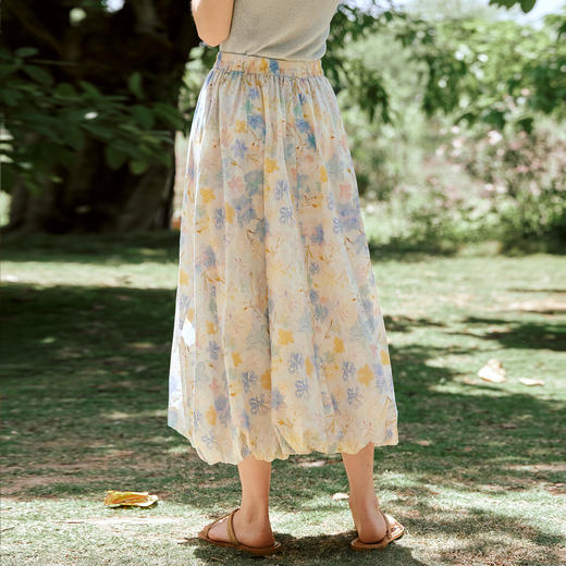 OLrain欧芮儿法式浪漫花色橡筋腰花苞裙女夏季2025新款休闲裙子 商品图2