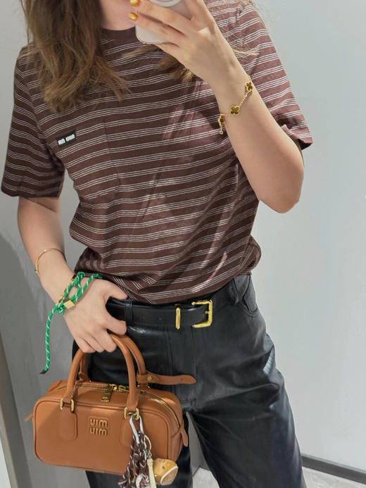 出口内销原单MIU老钱风美拉德对位细条T恤 美拉德条 商品图3