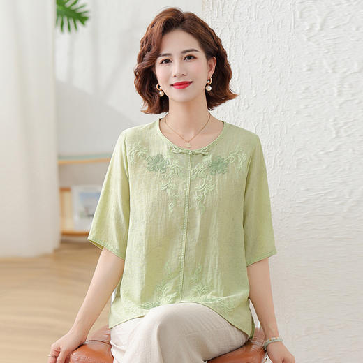 W574-25032单件上衣-80-138妈妈装夏装T恤薄款洋气小衫高贵中老年女母亲衣服国风新中式上衣 商品图3