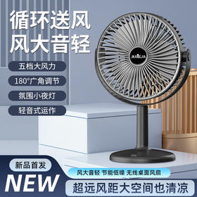 [小滋心选]【活动价 ¥59】【新品上线！180°广角循环！风大轻音🔥】25年新款桌面风扇，台壁两用+5档大风力，多场景适配，让夏日舒爽无处不在！5档大风力多功能 灯光小风扇 办公室家用洗手间厨房