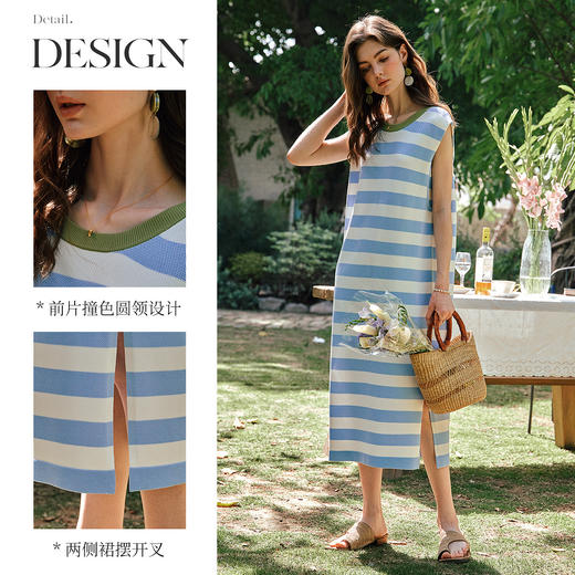 OLrain欧芮儿设计感直筒廓形条纹气质连衣裙女夏季2025新款中长裙 商品图1