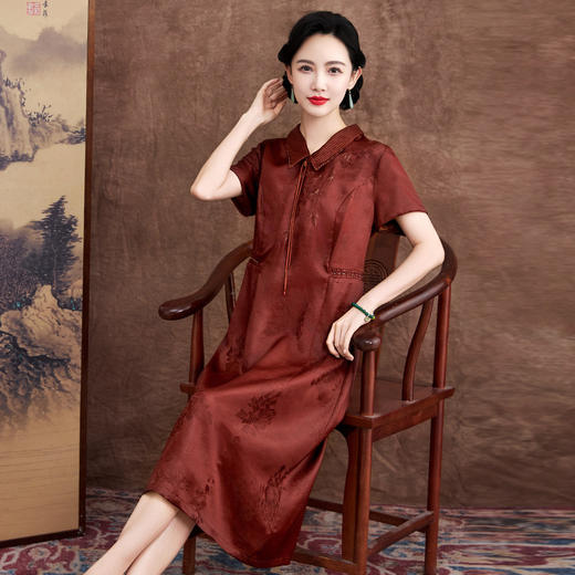 KQ-621627红莨香云纱连衣裙女2025夏季新中式桑蚕丝复古真丝裙子 商品图1