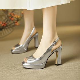 【预售5天】鱼嘴厚底粗跟法式凉鞋女真皮新款夏季超高跟防水台仙女罗马鞋JGGXY&A8228-1