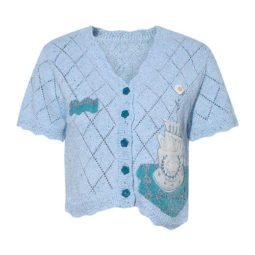 两三事 纯真兔叽 2025夏季新款复古贴布绣立体钩花短款针织开衫女 商品图4