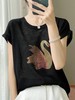 丁摩 百搭洋气圆领针织短袖t恤女夏季大码烫钻宽松百搭打底上衣新5ZF-2005 商品缩略图8