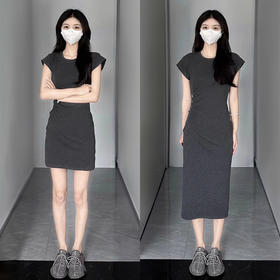 丁摩 连衣裙女修身收腰显瘦夏季单侧抽绳短款棉质休闲包臀裙5ZF-GJG