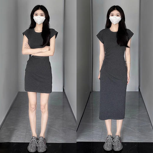 丁摩 连衣裙女修身收腰显瘦夏季单侧抽绳短款棉质休闲包臀裙5ZF-GJG 商品图0