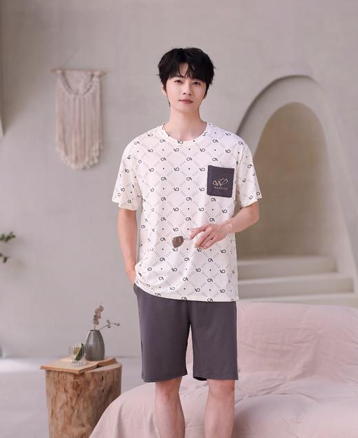 男士圆领双短套装短袖短裤家居服外穿套装睡衣【Y52524】 商品图2