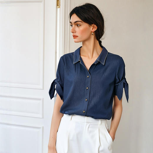 Olrain欧芮儿牛仔衬衫女2025春季新款复古港风翻领外套小个子宽松 商品图2