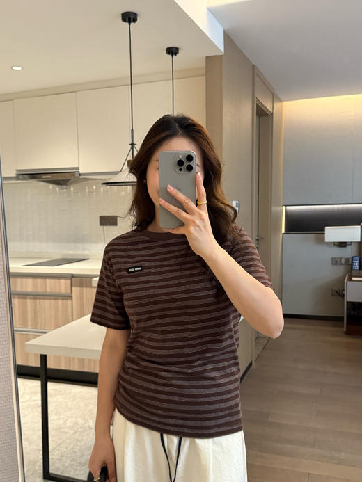 出口内销原单MIU老钱风美拉德对位细条T恤 美拉德条 商品图5