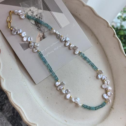 【甄珠贝】自带温柔和随性 蓝磷灰石和淡水无核花瓣珍珠项链 商品图0