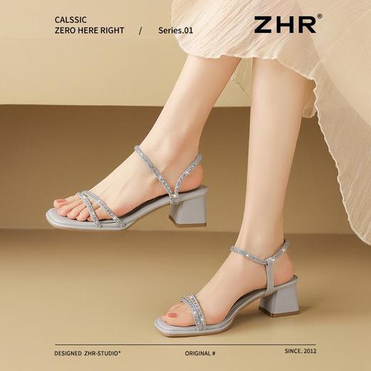 ZHR则则百搭水钻凉鞋女外穿2025夏新款仙女粗跟凉鞋一字带高跟鞋 商品图8