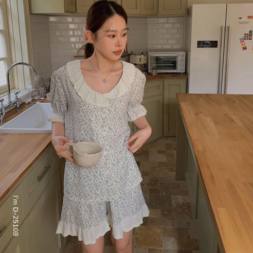 【呼吸气泡棉】2025夏季新款睡蕾丝碎花衣休闲家居服短袖短裤两件套装 商品图0