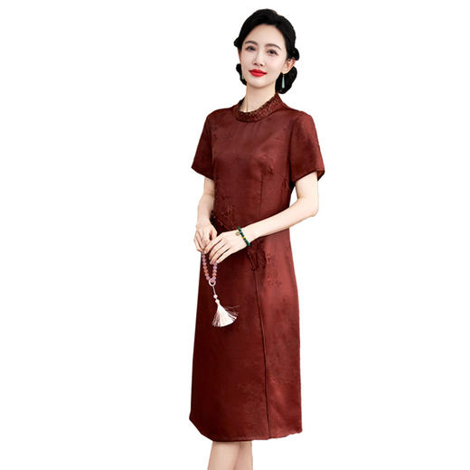 KQ-621629红莨香云纱中国风提花真丝连衣裙绣花大码盘扣民族风女装旗袍 商品图4