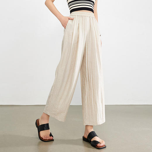 【专属特价】熙世界淡人穿搭九分阔腿山本裤女夏薄款高腰宽松直筒哈伦亚麻裤子 商品图4