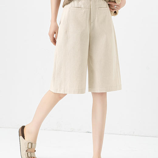 「高货xg」全新升级【铂金会员165/天猫219/差价54】(40629)洛诗琳休闲阔腿六分裤2025夏季高腰显瘦老钱风亚麻短裤 商品图1