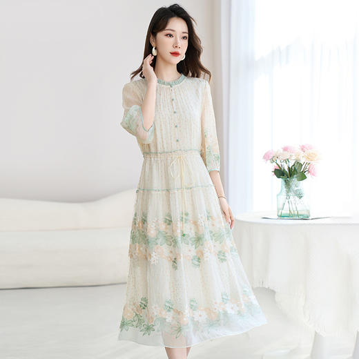 彩色绣花中长款淑女裙，100%桑蚕丝连衣裙SM-82599696 商品图2
