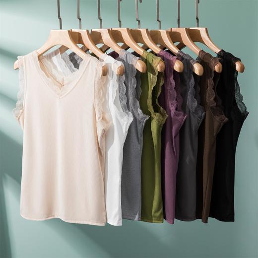 丁摩 螺纹V领花边背心女夏拼接打底外穿薄吊带内搭纯色大码无袖上衣5ZF-3066 商品图1