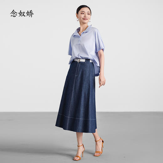 【商场同款】CNS5585 “ 温雅牛仔裙 ”后腰的松紧 A版牛仔半裙 商品图7