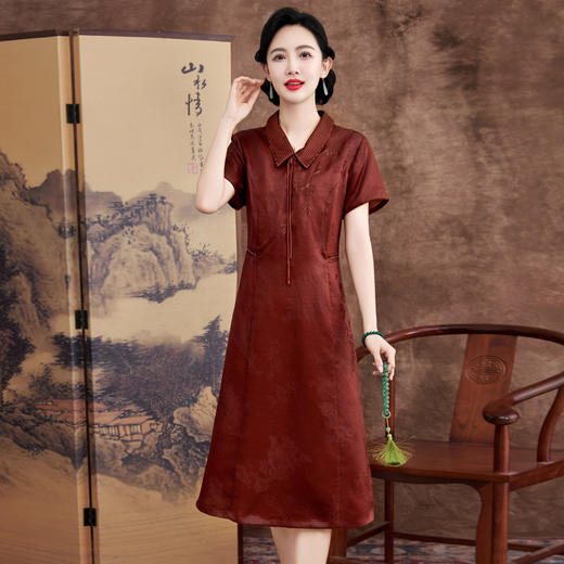 KQ-621627红莨香云纱连衣裙女2025夏季新中式桑蚕丝复古真丝裙子 商品图3