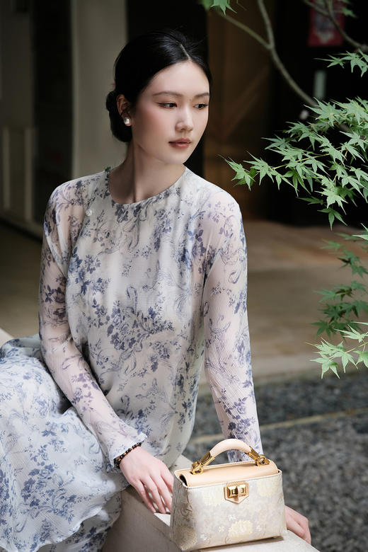 盛唐牡丹| 真丝雪纺斜摆长裙 商品图12