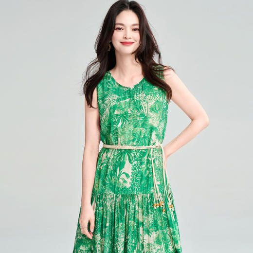 丁摩 夏季 绿野仙踪 绿色印花大裙摆背心裙度假风无袖连衣裙5ZF-25055 商品图2
