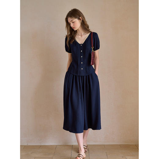 SimpleRetro亚麻混纺复古学院感文艺套装女 商品图1