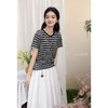 鹿向南「织纹逸趣」条纹小香风t恤女夏新款独特好看正肩短袖上衣L55028 商品缩略图0